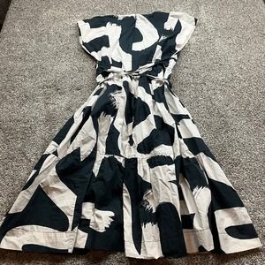 Maeve Anthropologie Dress Womens 6 White Abstract Print Midi Tie Waist Flutter